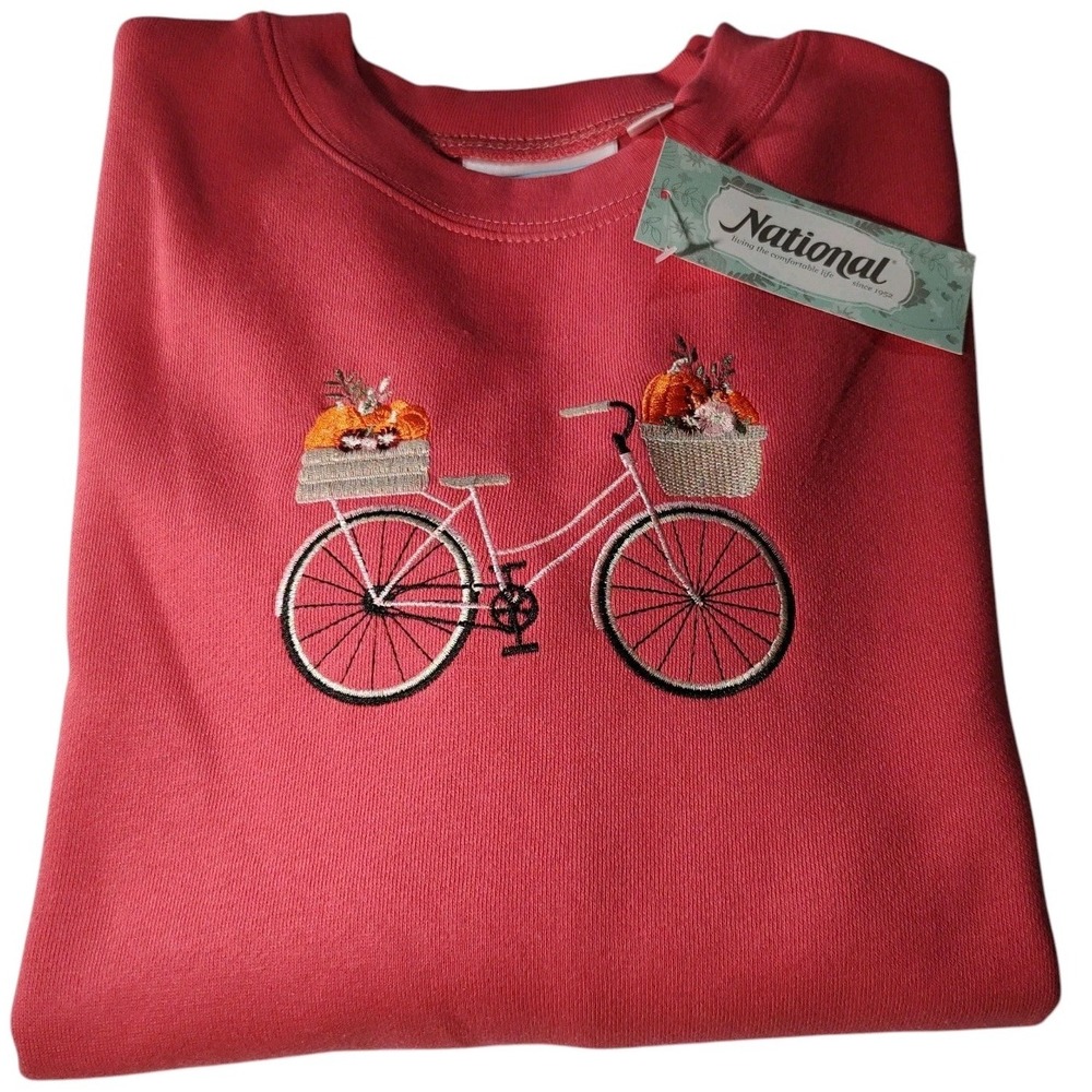 New National Fall‎ Sweatshirt Pink Bicycle Pumpkins Fall Womens Small with Tags